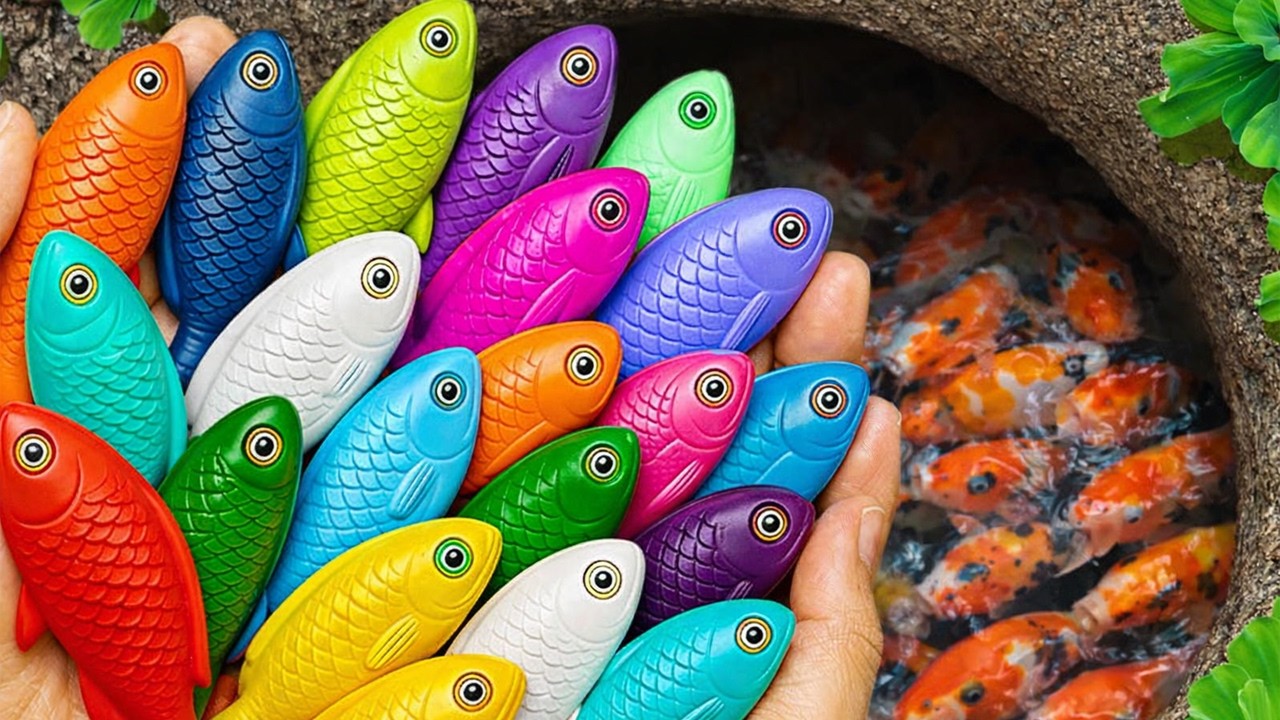 Catch beautiful aquarium fish in small pond baby turtles, guppies, puffer fish, spider, molly fish.