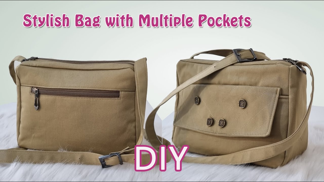 DIY Crossbody Bag with Lots of Pockets | Step by Step Sewing Tutorial | Recycled Fabric Bag