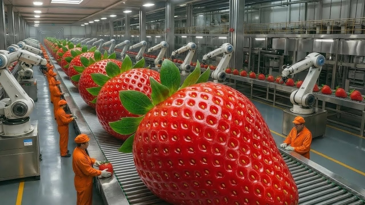 Inside a Modern Strawberry Production Factory: From Farm to Dessert (The Whole Process)
