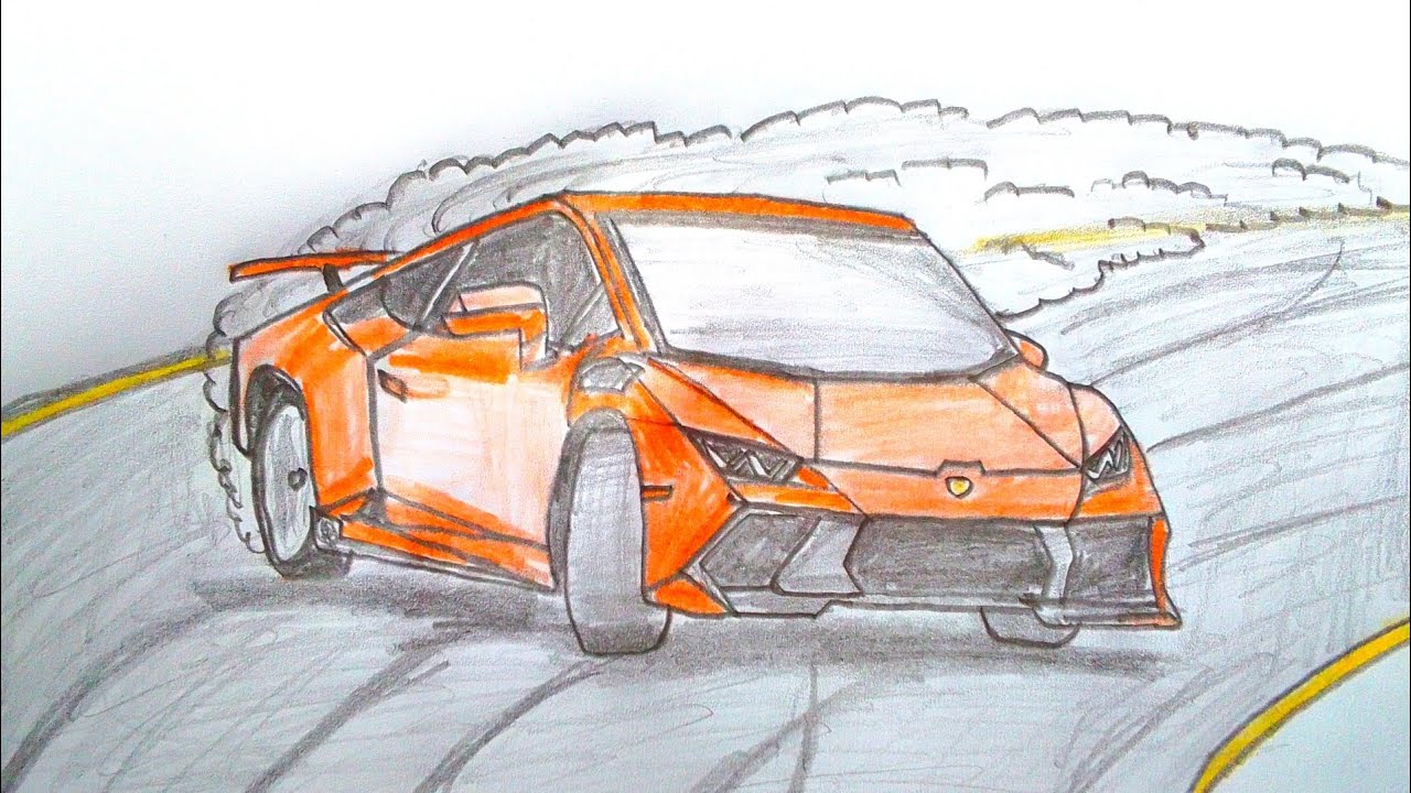 Easiest Way to Draw a Lamborghini Huracan drifting - For Beginners