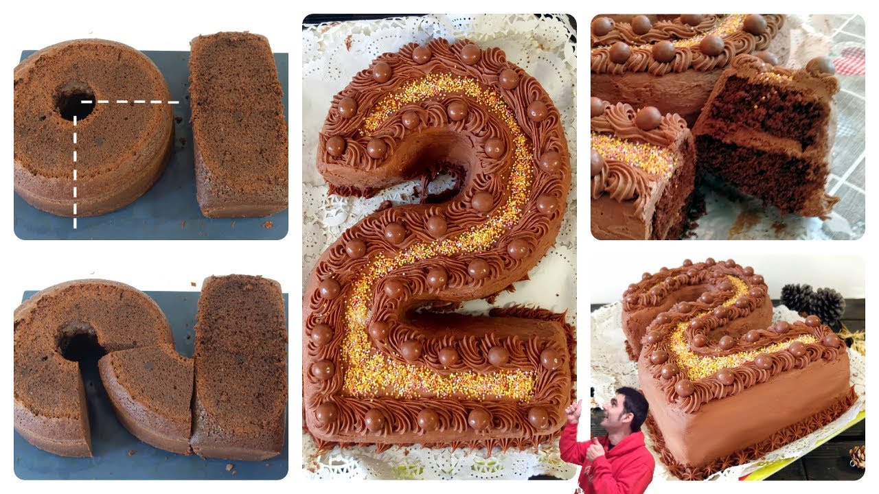TARTA de CHOCOLATE PARA CUMPLEAÑOS,😍🍫😋 forma de número 2 . Receta # 472