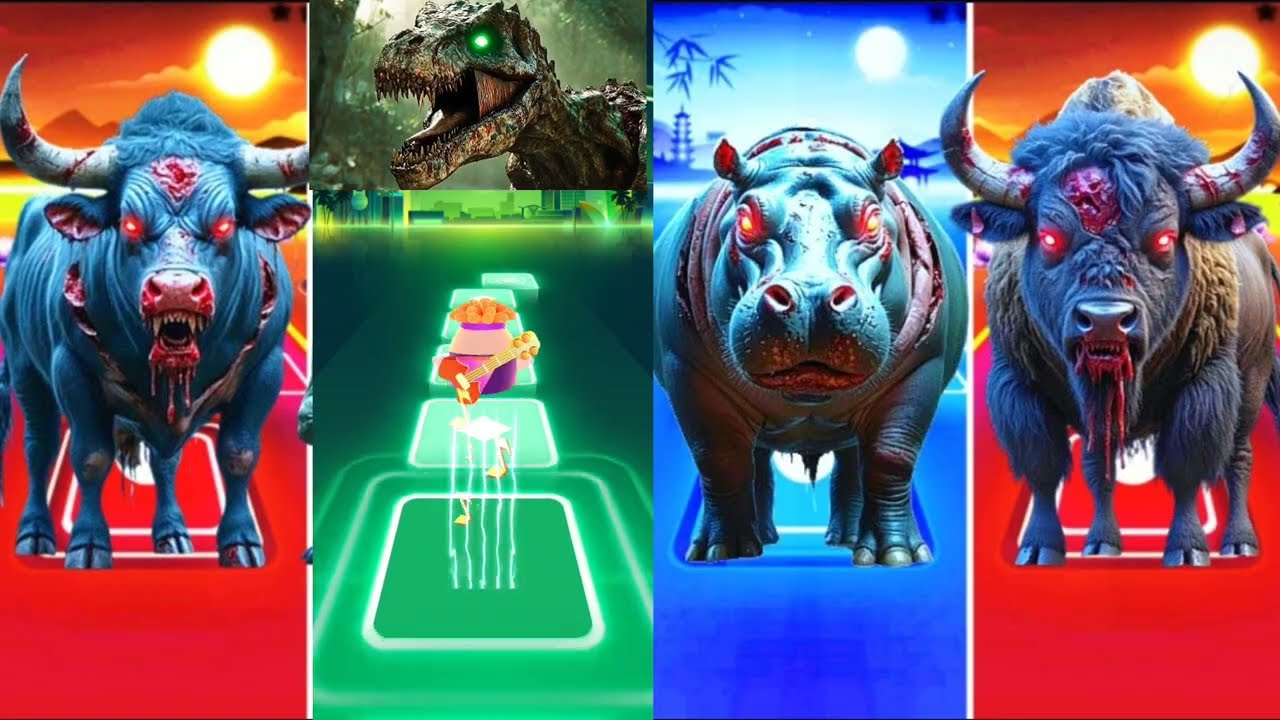 Zombie Bull🐂🆚Zombie Dinosaur🦖🆚Zombie Hippo🦛🆚Zombie Bison🦬| Tiles Hop Animal #tileshop #gaming #game