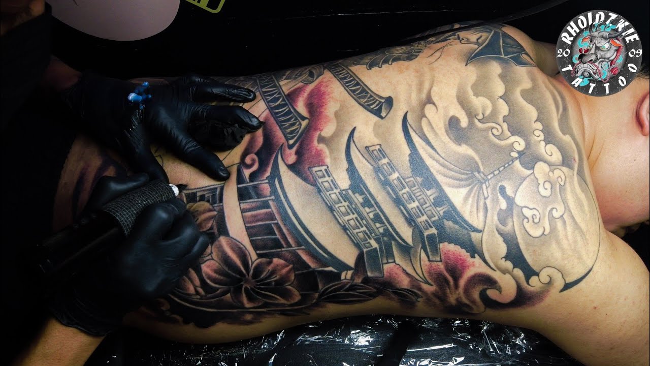Full back piece tattoo | black and grey tattoo | TEP2