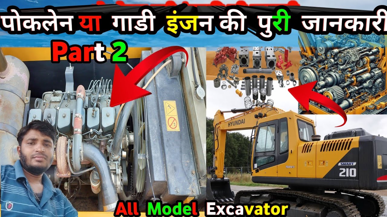 पोकलेन या गाडी इंजन की पुरी जानकारी Part 2 | Excavator  | #youtube #poklen #excavator #djvikashidea