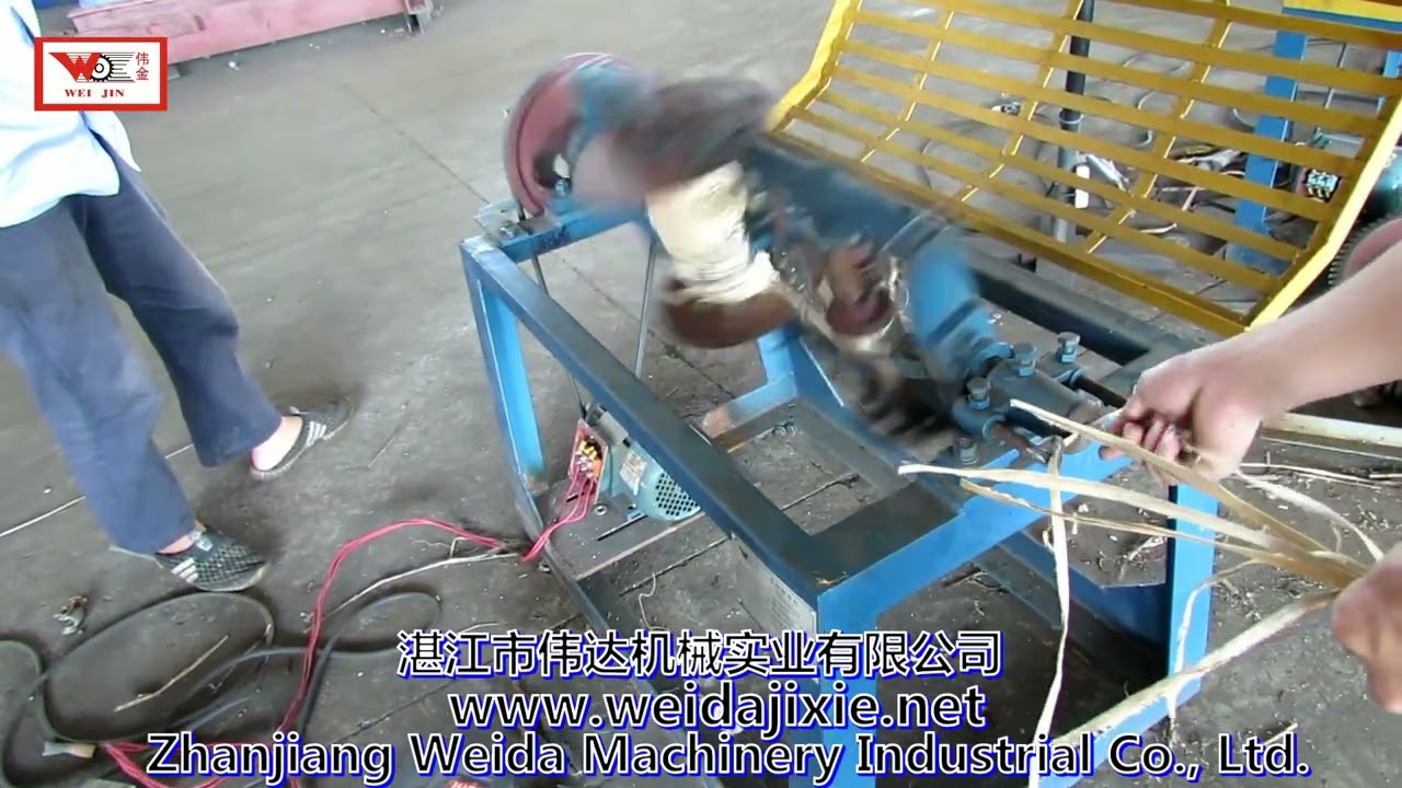 Banana tree core fiber strips are twisted into strands by short fiber ply making machine