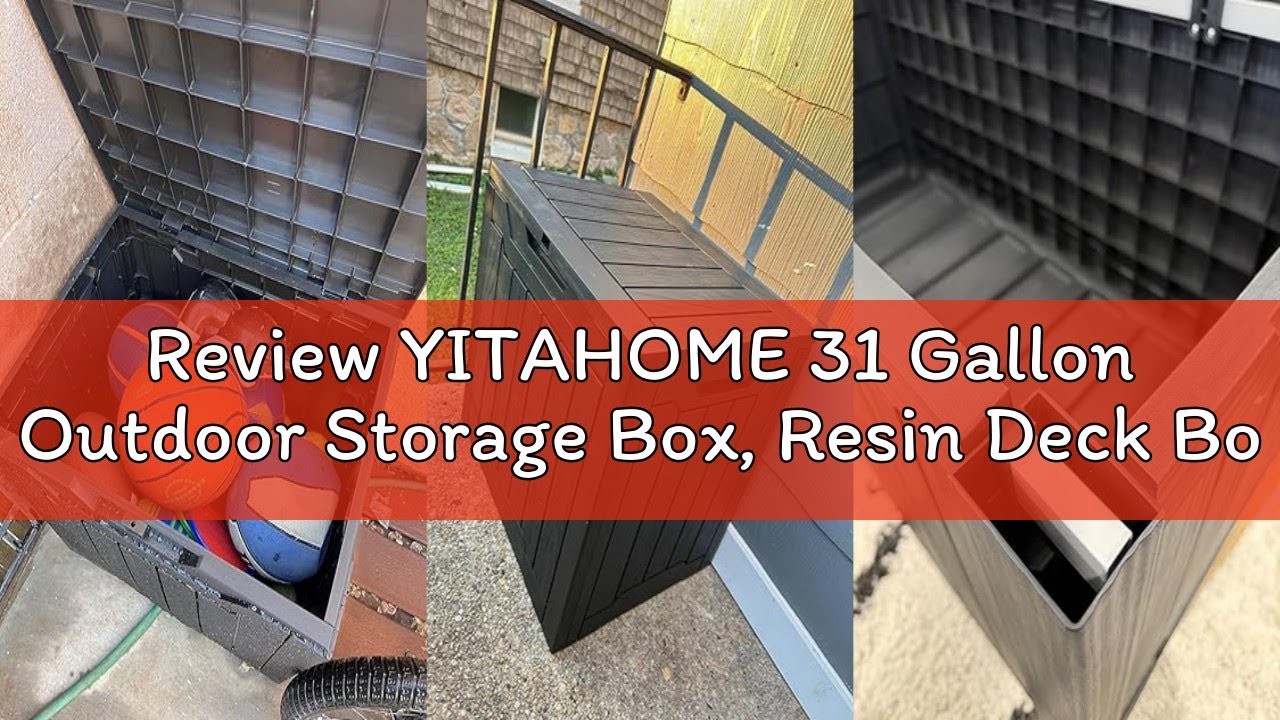 Review YITAHOME 31 Gallon Outdoor Storage Box, Resin Deck Box and Waterproof Package Delivery Box fo