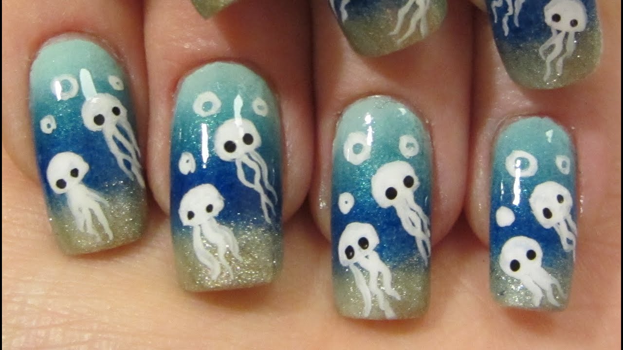 Cute Ocean Inspired Underwater Jellyfish Design Nail Art Tutorial