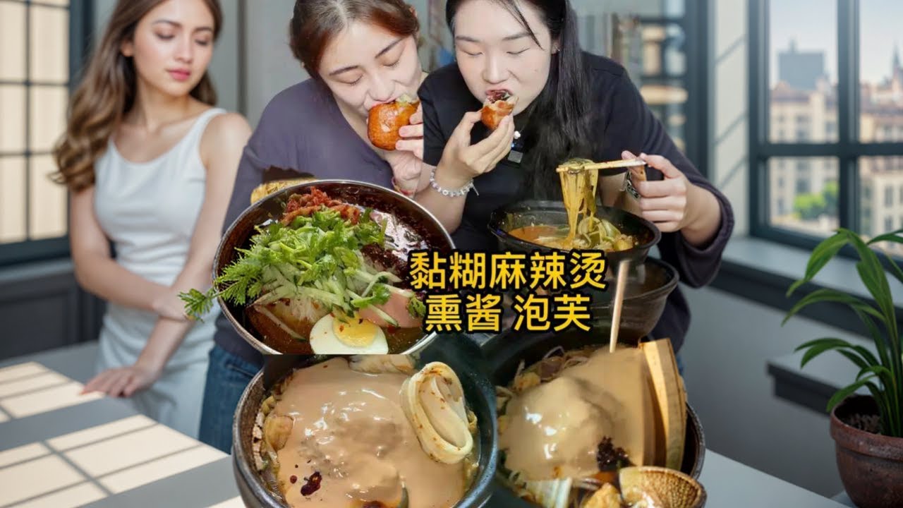 和闺蜜狂炫东北黏糊砂锅麻辣烫！裹满麻酱还配猪蹄、小蛋糕～ #好好吃饭大赛 #东北麻辣烫#吃饭也可以好嗨哟#一起吃饭吧