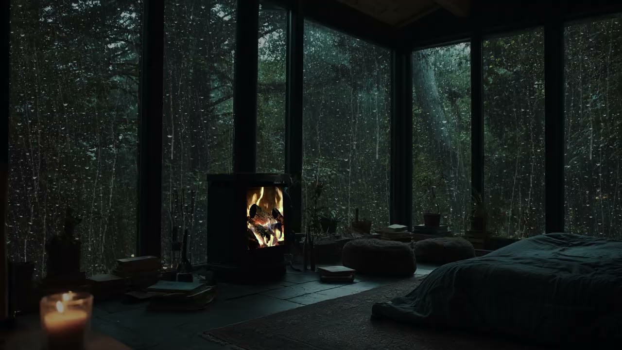 Rainstorm & Fireplace Ambience 🌧🔥 Warm Indoor Sounds for Stress Relief & Sleep