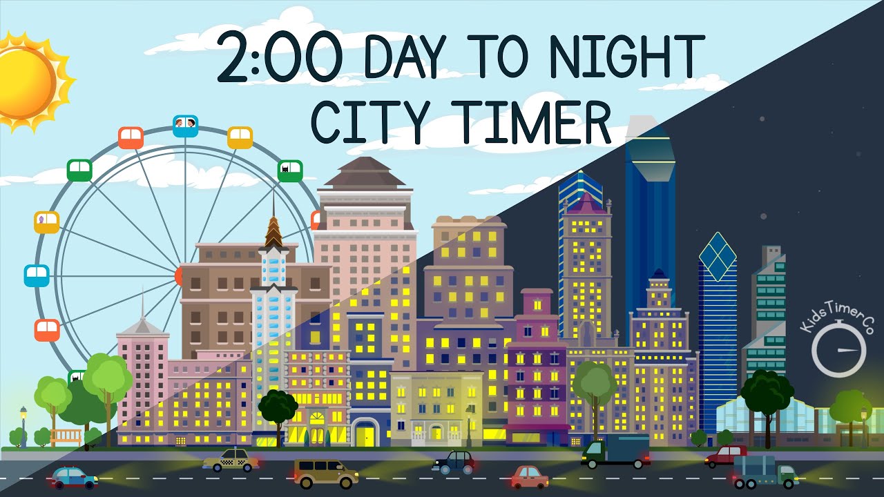 2 Minute Day to Night timer ☀️🌎 Fun City Countdown for Kids!