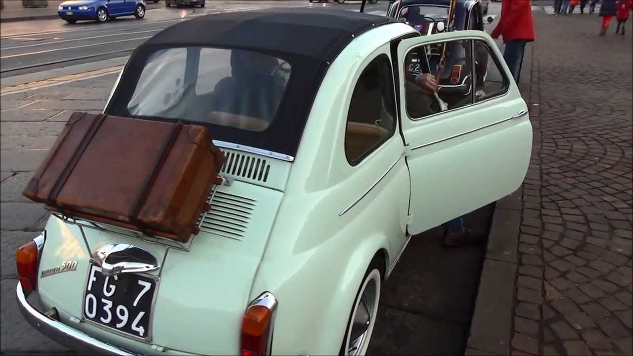 Fiat 500N 1957. First Series. Seen marching on the road in Turin, Italy