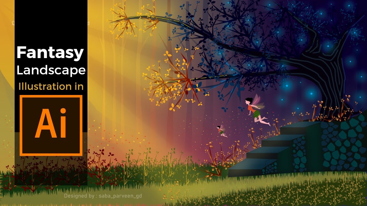 fairy land fantasy vector illustration using adobe illustrator/TIME LAPSE