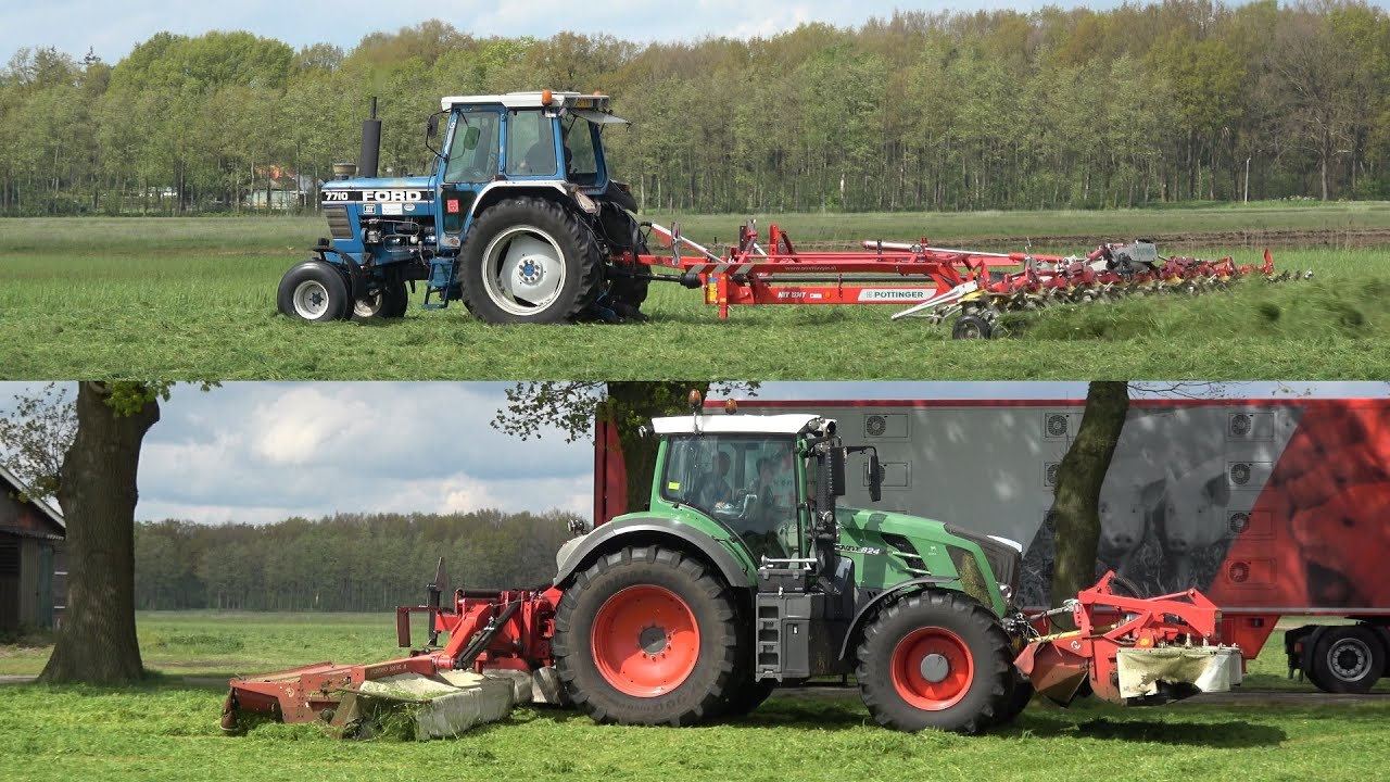 Gras maaien en schudden met Fendt 824 Vario en Ford 7710 Gen3 (2024)
