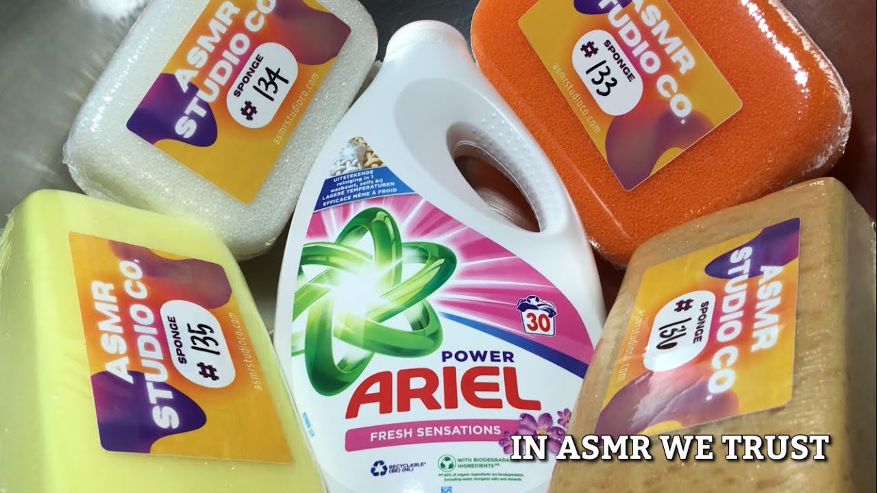 Trying New Sponges & Pink Ariel Detergent from ASMR Studio Co