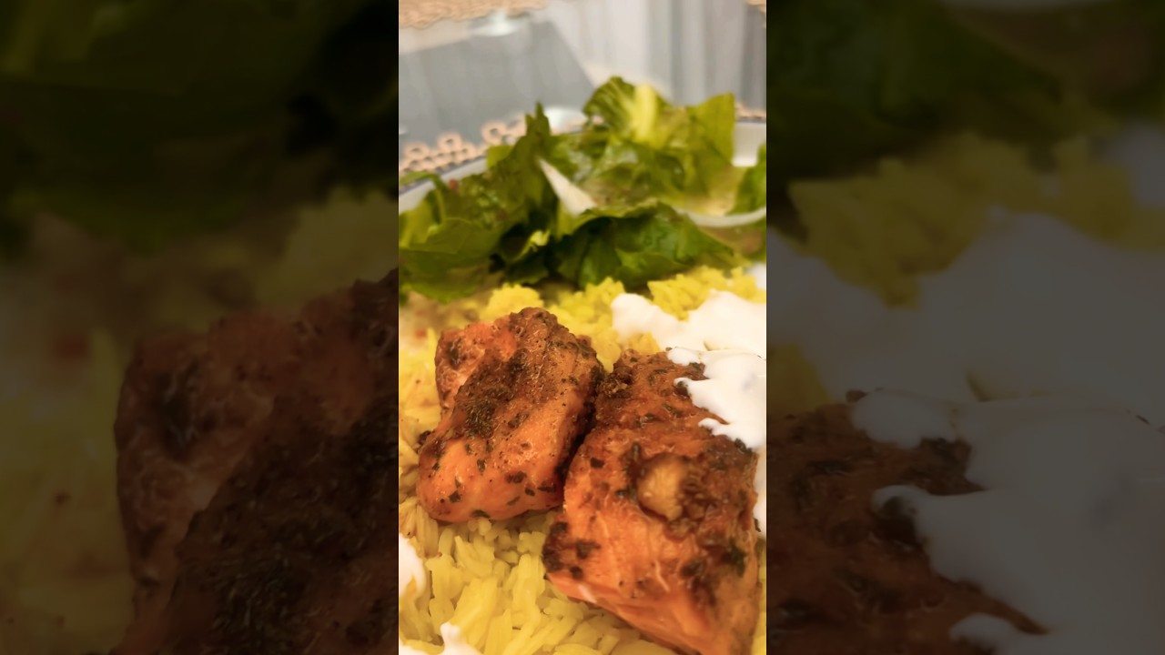 #yellowrice #salmon #salad #whitesause #food