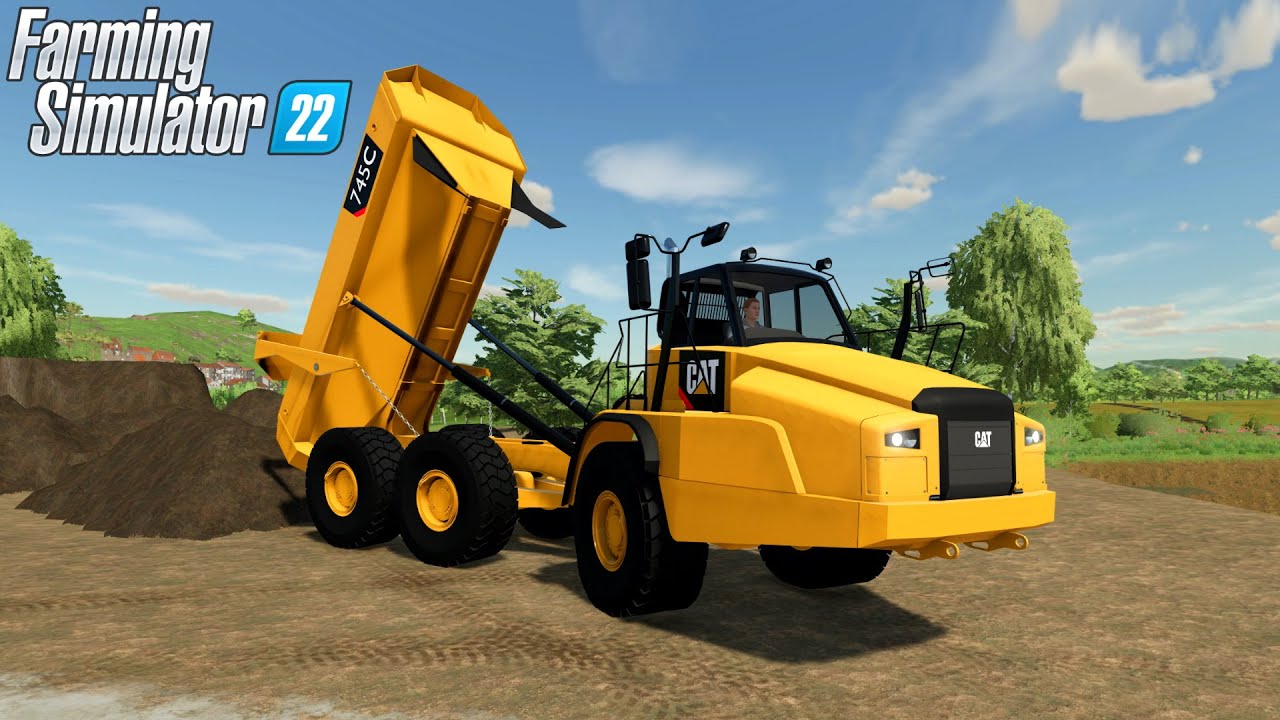 Farming Simulator 22 - CAT 745C Heavy Dump Truck Unloads Dirt