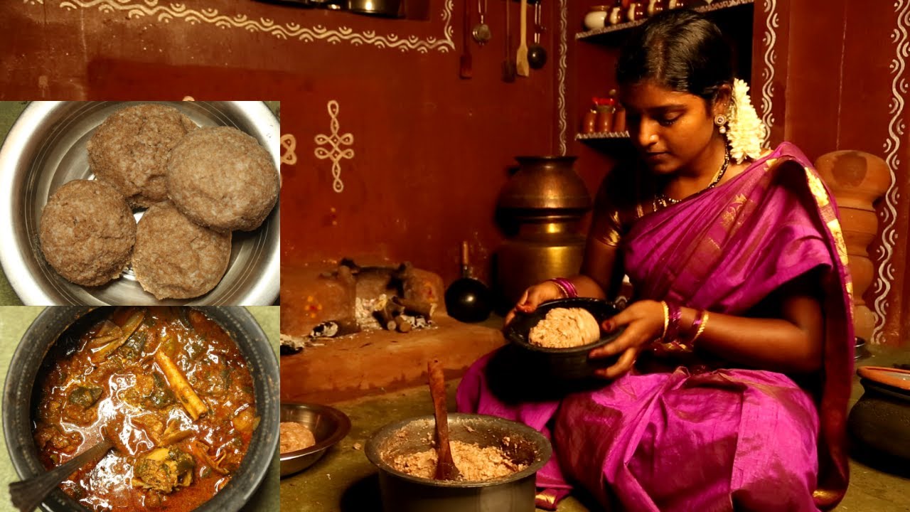 Thala kura and Ragi Sangati || Andhra Style || Mutton Head Curry|| Ashokalajyothi Traditional Life.