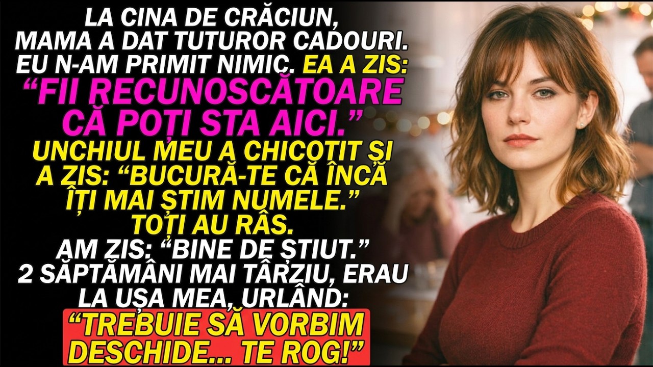 De Crăciun mama a dat cadouri tuturor, nu mie — două săptămâni mai târziu implora la ușa mea.
