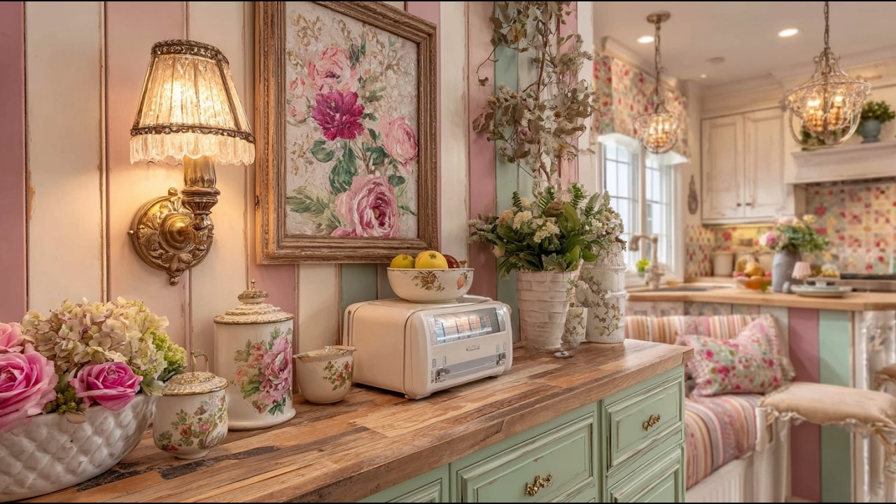 Романтичная кухня в стиле шебби-шик в шалфейно-зеленых и пыльно-розовых тонах | Винтажный декор 2026