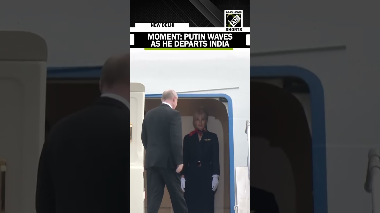 MOMENT: Russian President Vladimir Putin waves as he departs India after attending BRICS summit
