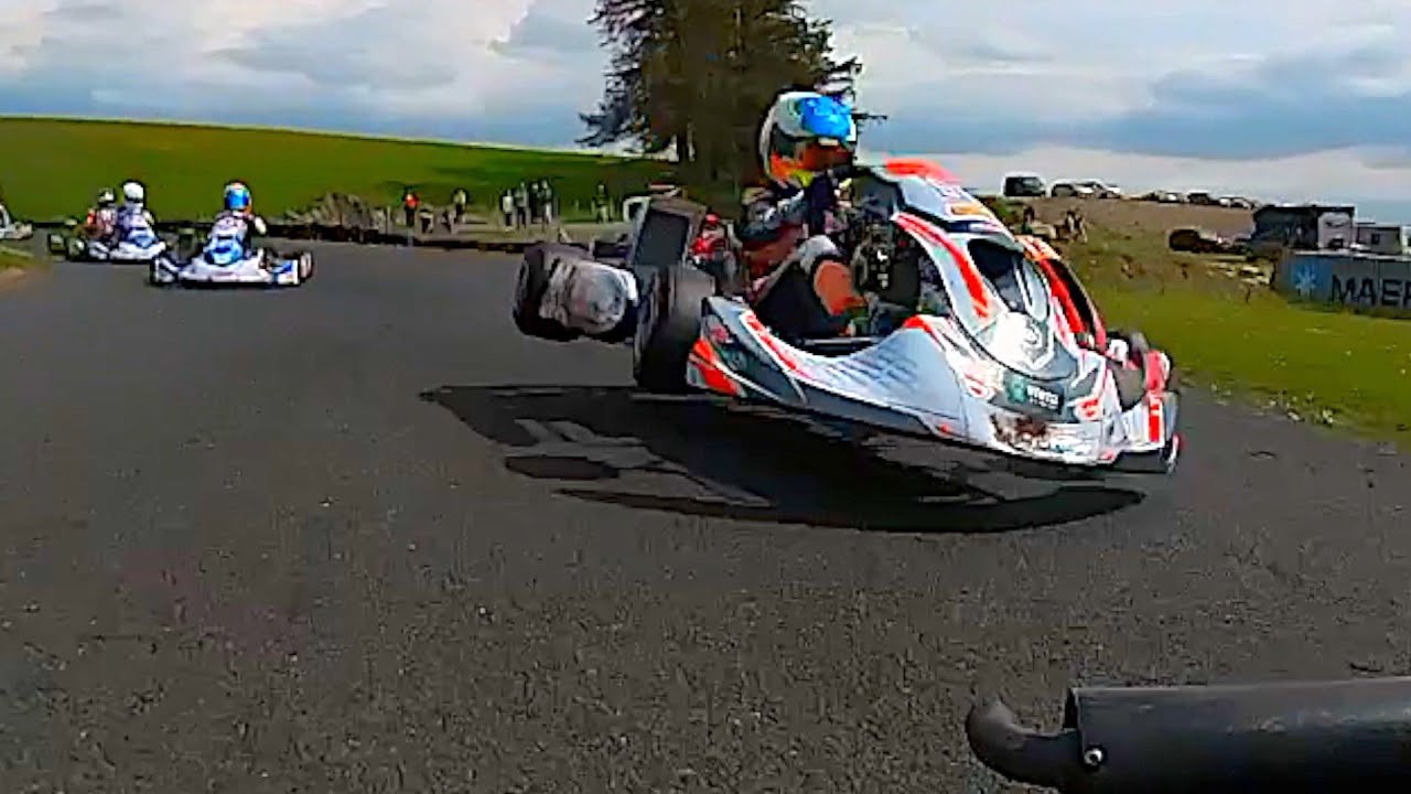 Flying Karting action in the Jnr Rotax super final at Glan-y-Gors Park in 2022, Rd 3