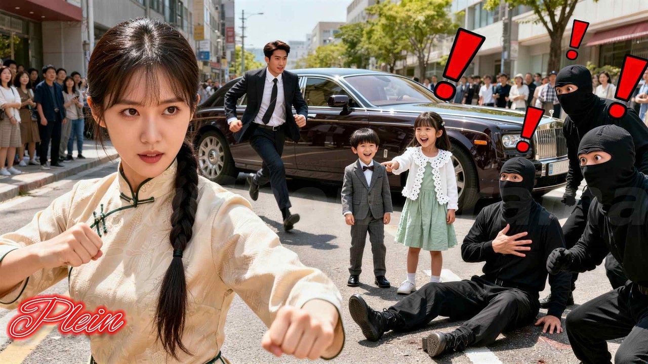 Une fille kung-fu sauve les enfants d'un PDG. Cris des petits : « Maman ! Enfin toi !