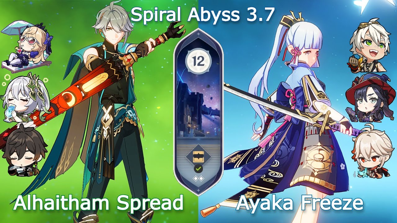 C0 Alhaitham Spread x C0 Ayaka Freeze - NEW Abyss 3.7 | Floor 12 - 9 Stars | Genshin Impact