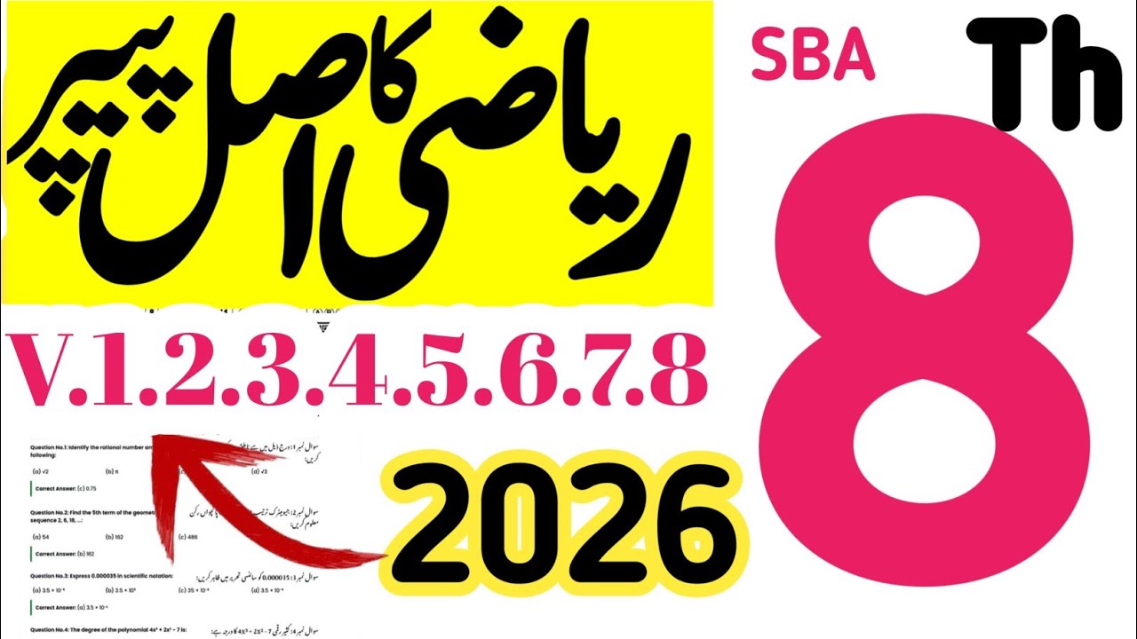 8th Class Math Paper School Based Assessment 2026 | SBA 1st term paper 8th Class | PEC