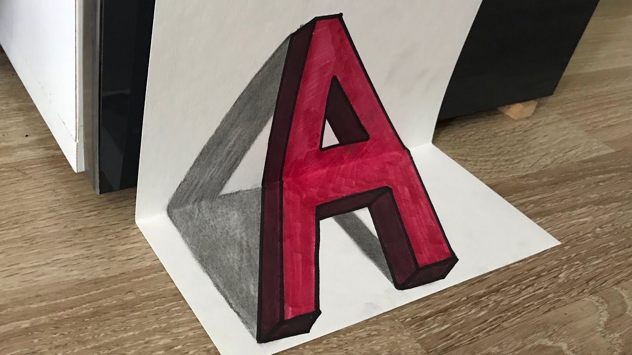 How to draw 3D A letter step by step - kolay A harfı üç boyutlu çizimi