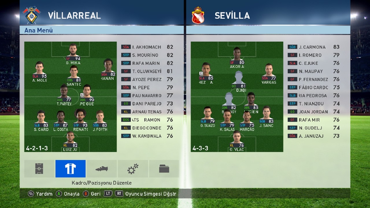 PES 2017 Villarreal vs Sevilla 2026 Güncel Kadrolar (current squads)