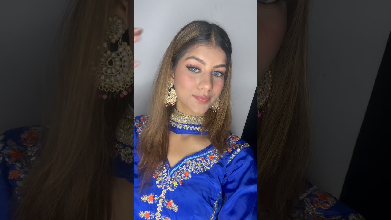 simple makeup look on bule suit 