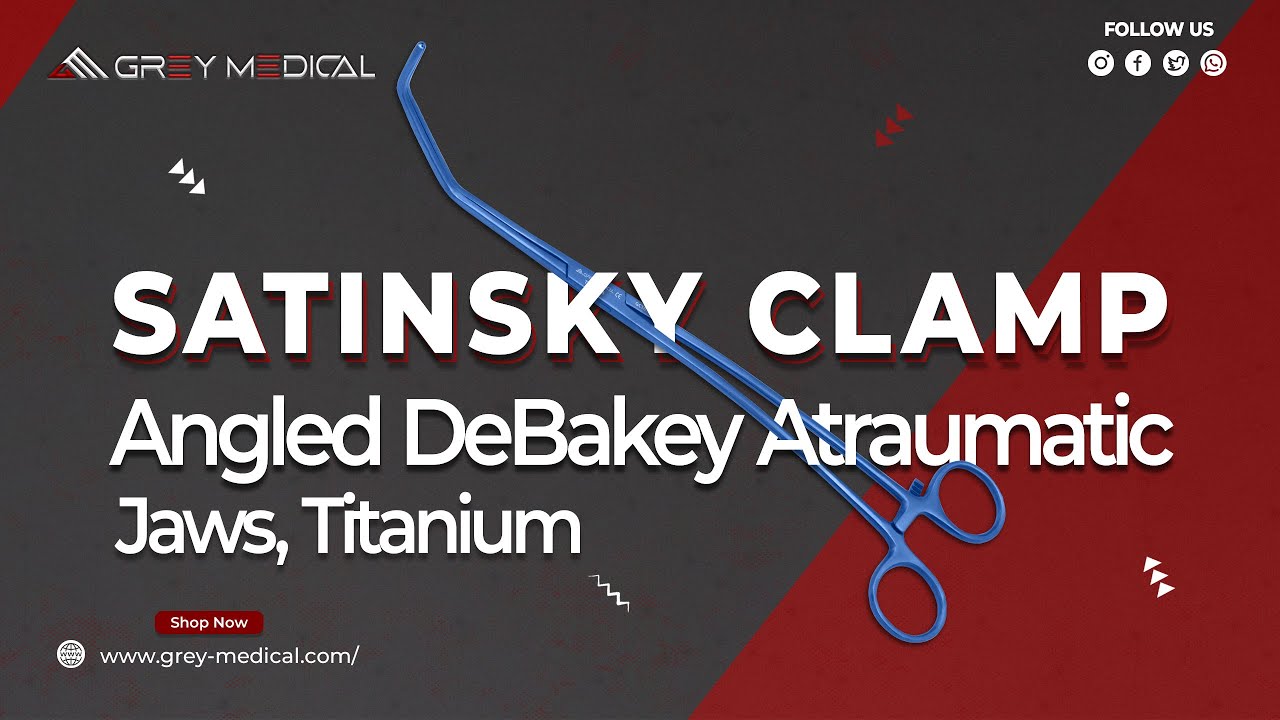 Satinsky Clamp | Angled DeBakey Atraumatic Titanium Clamp | 10” Curved Shanks | GreyMedical®