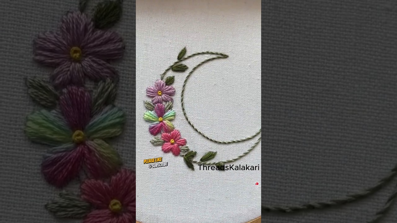 Beautiful Embroidery designs-Satin Stitch Flower Design |Moon Shape #shorts #embroidery #satinstitch