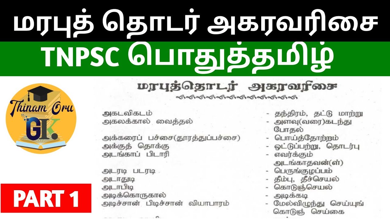 மரபுத் தொடர் அகரவரிசை | TNPSC General Tamil | TNPSC பொதுத்தமிழ் #thinamorugk
