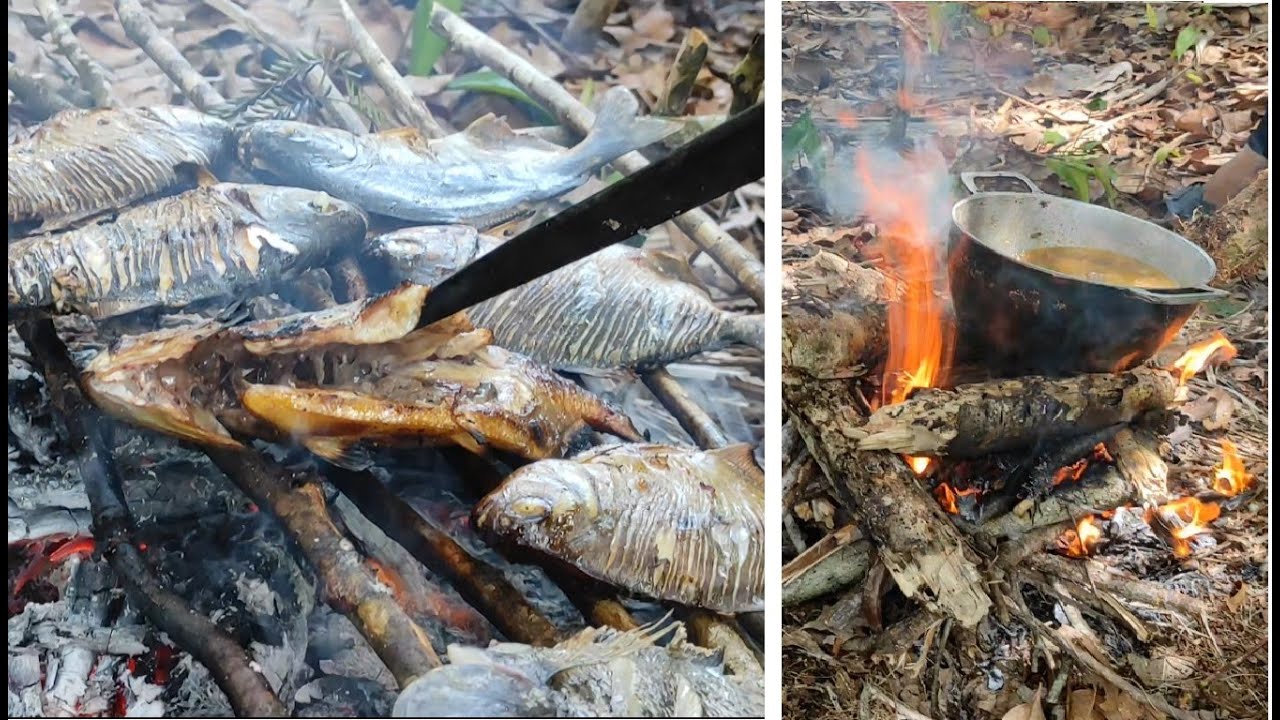 Peixe assado na beira do rio, coisa boa demais!