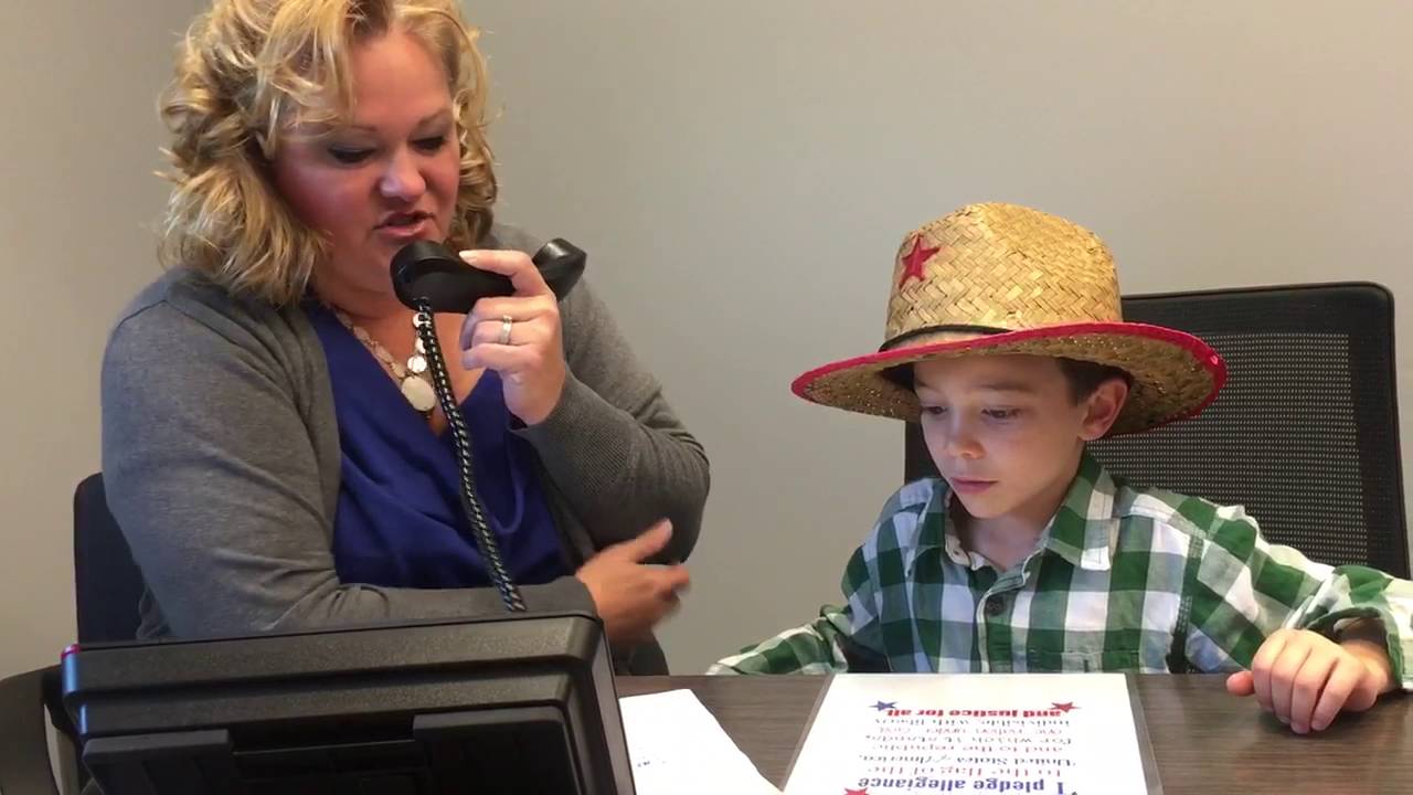 Joey announcing the pledge of allegiance at Eminence Independent Schools