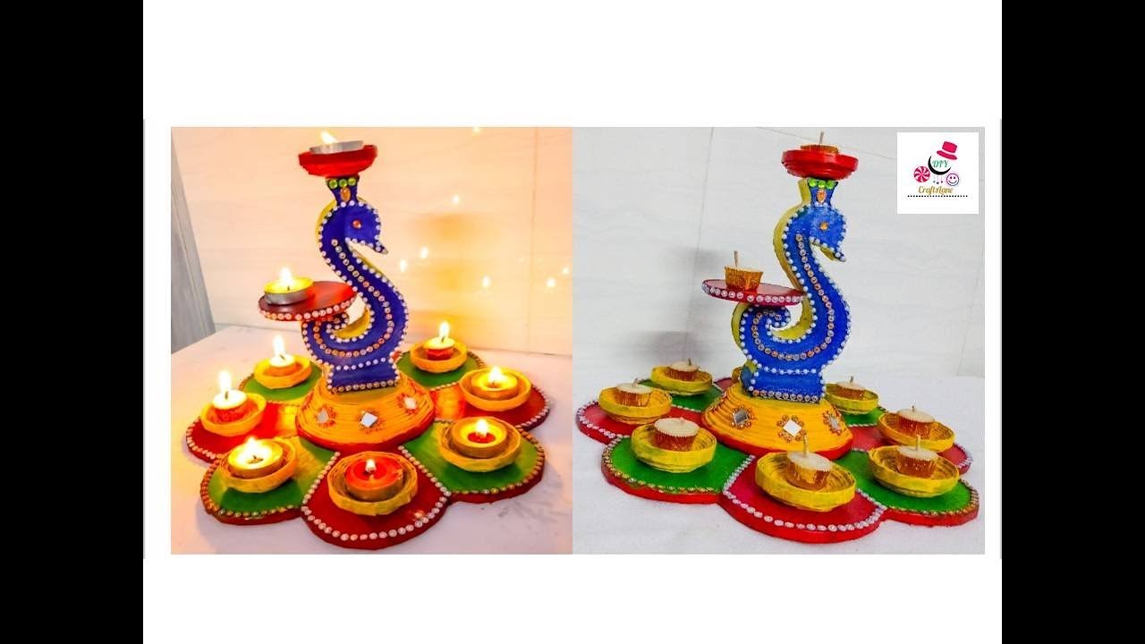 Diya Stand Making From Cardboard And Newspaper | Diwali Craft Idea | Krafts Tale