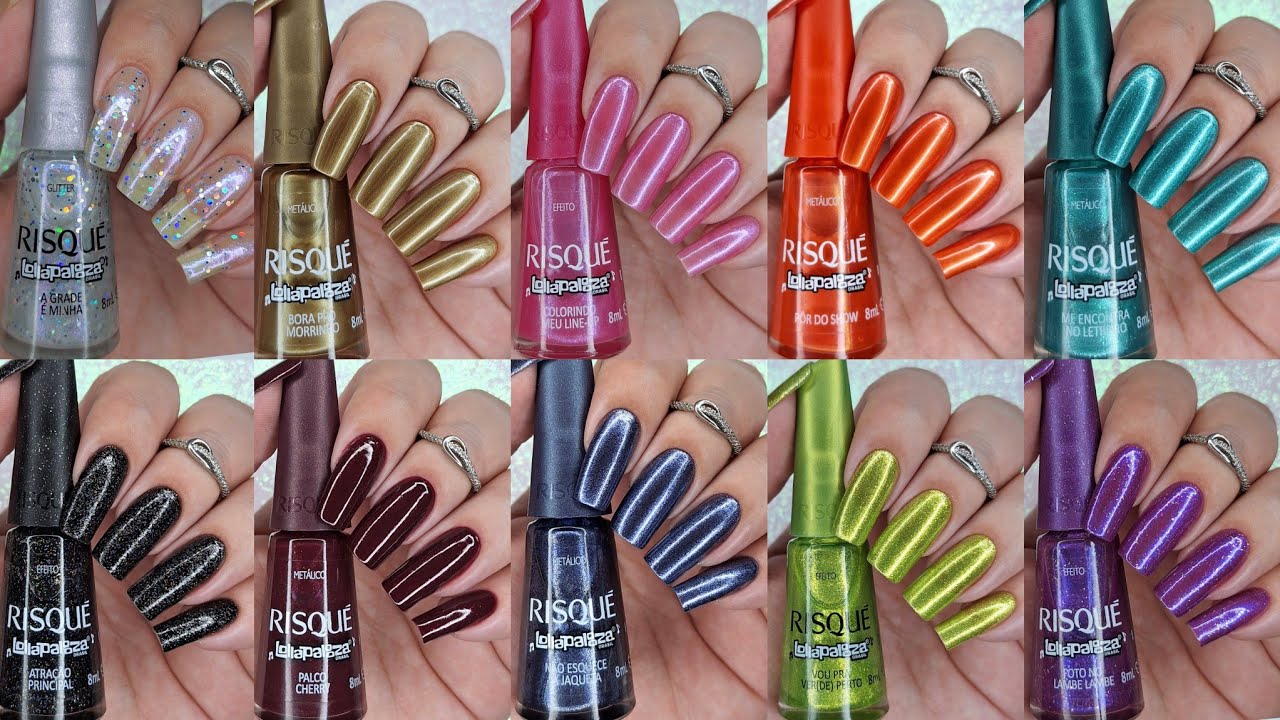 ESMALTE RISQUE COLE&Ccedil;&Atilde;O LOLLAPALOZA COM COMPARA&Ccedil;&Atilde;O DE CORES 