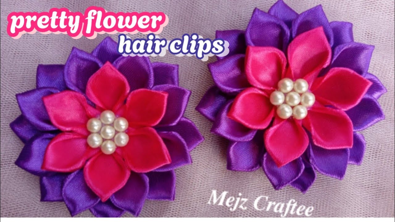 easy diy cute flower hair clips tutorials | how to make satin ribbon flower kids hair clips