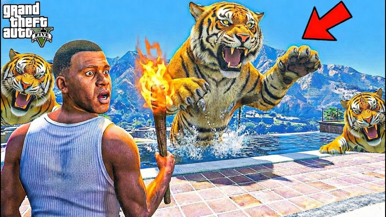 GTA V : Franklin & Shinchan ESCAPE From Biggest Tigers Animal Attack Trap in GTA 5