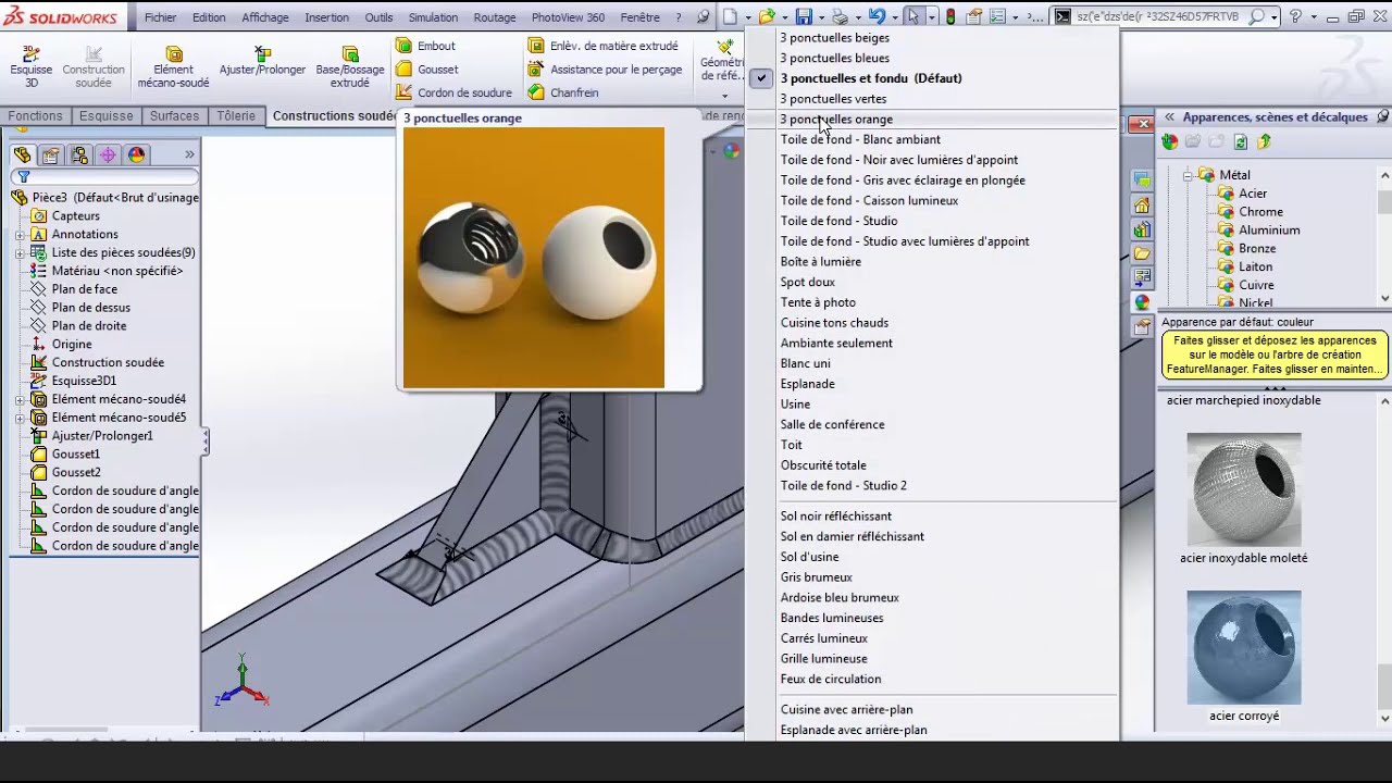 Cordon de soudure & gousset SolidWork