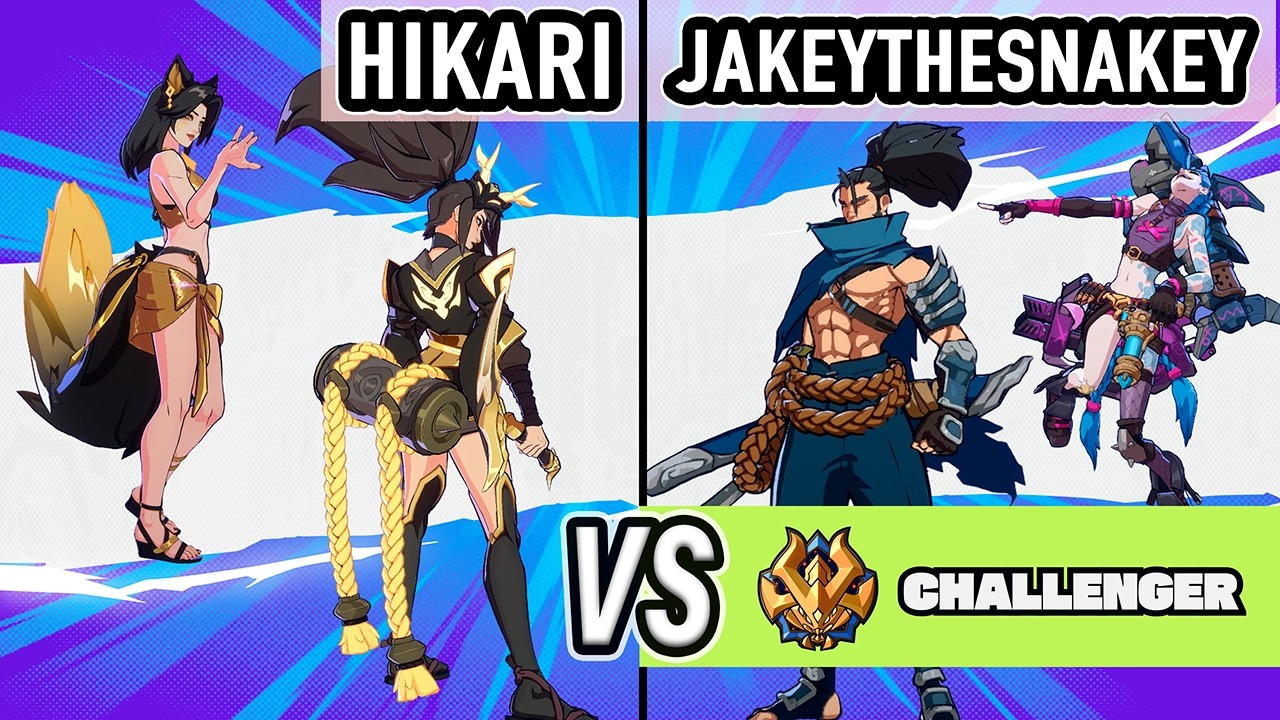 2XKO ▰ Hikari (Akali / Ahri) vs JakeyTheSnakey (Jinx / Yasuo) ▰ High Level Gameplay