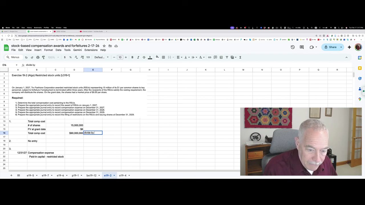 Basic example of accounting for restricted stock units (RSUs)