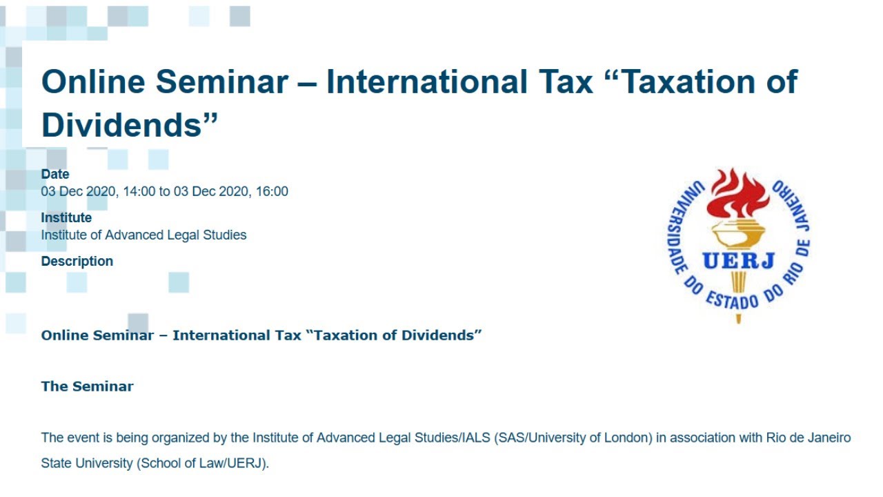 Online Seminar | International Tax &ldquo;Taxation of Dividends&rdquo; | Direito UERJ