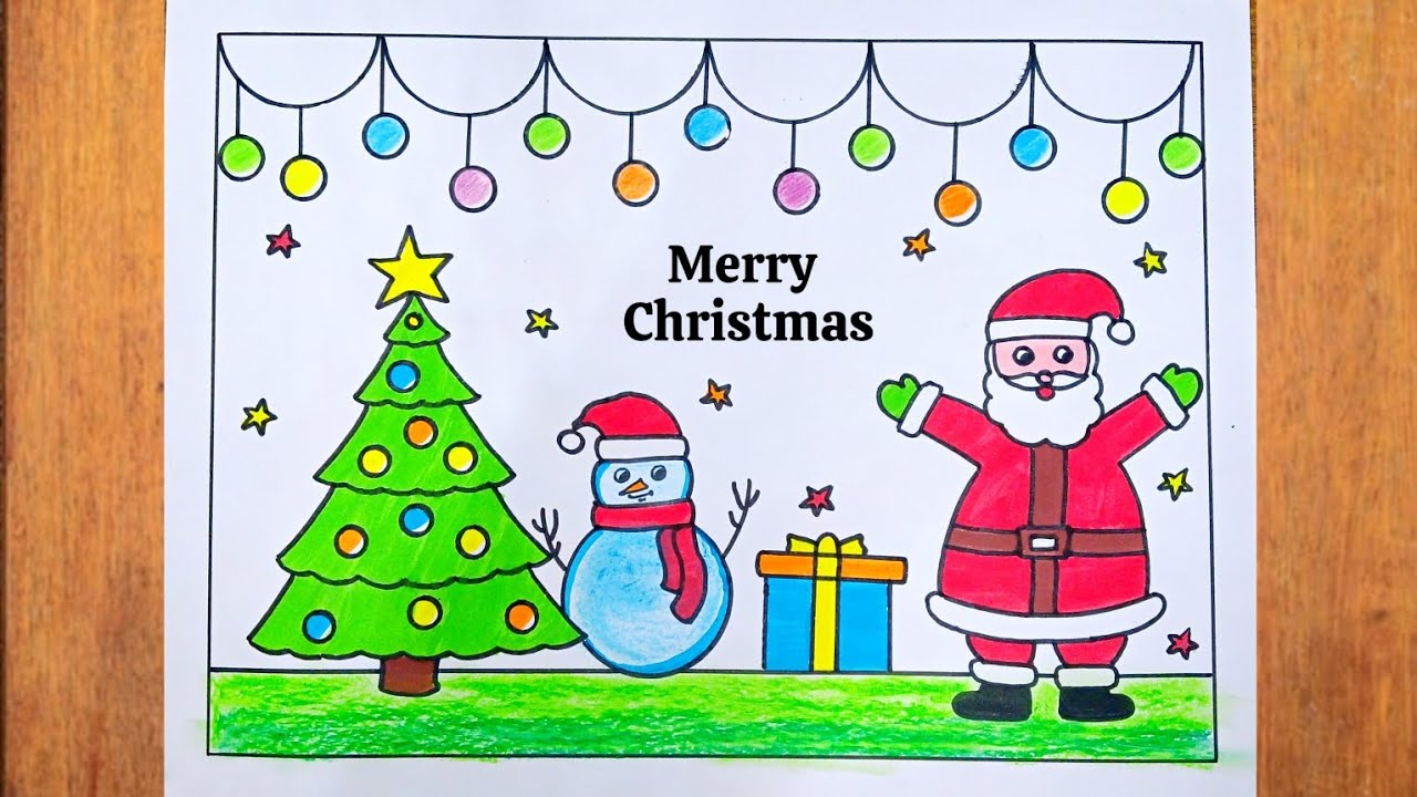 Merry Christmas drawing || Christmas Poster drawing || Snowman drawing || Santa Claus Drawing 