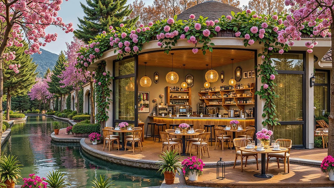 Romantic Spring Café Ambience 🌸 Smooth Jazz Music for Valentine’s Day 💝 Cozy February Ambience