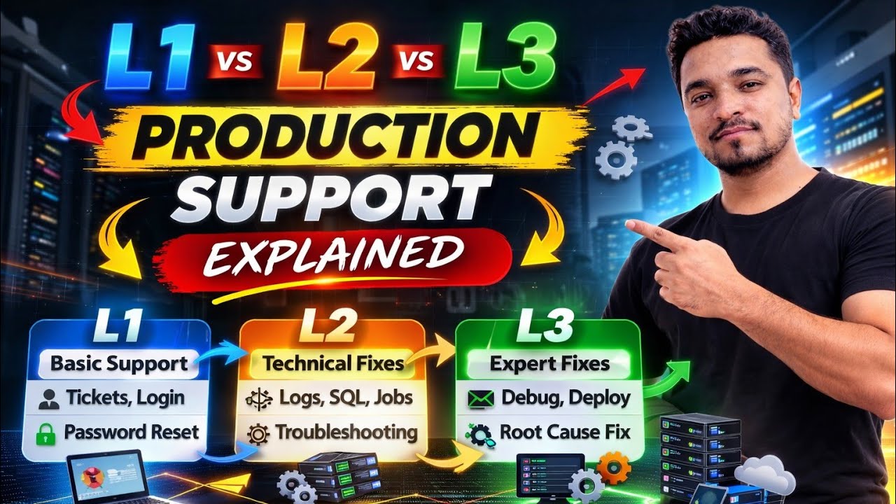 👉 L1 vs L2 vs L3 Support 🔥 IT Production Support Roles Explained (Real Examples)