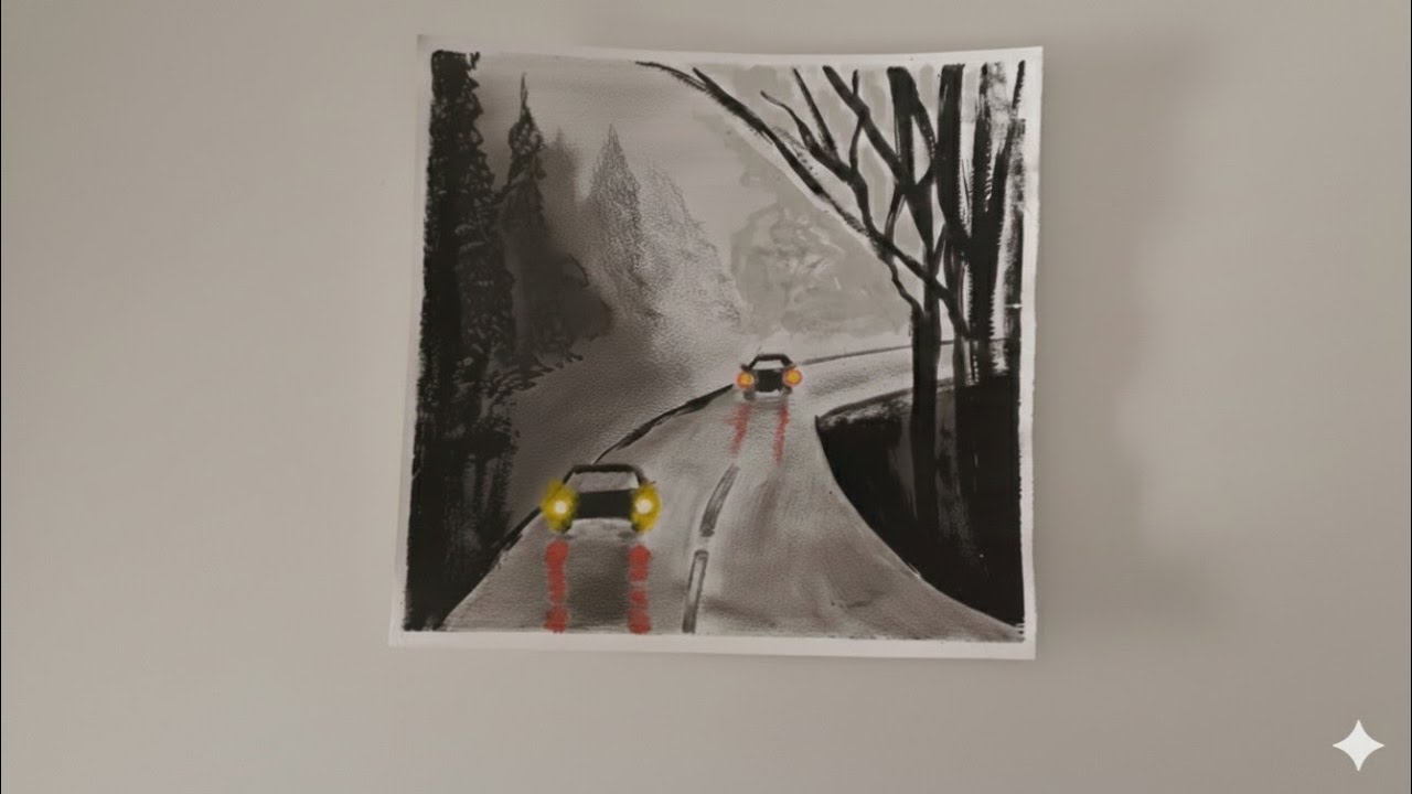 how to paint a Moody rainy night with charcoal & ing # shorts # Art