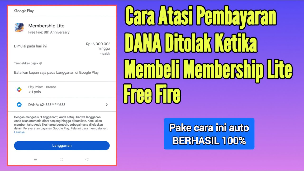 Cara Atasi Pembayaran DANA Ditolak Ketika Membeli Membership Lite Free Fire