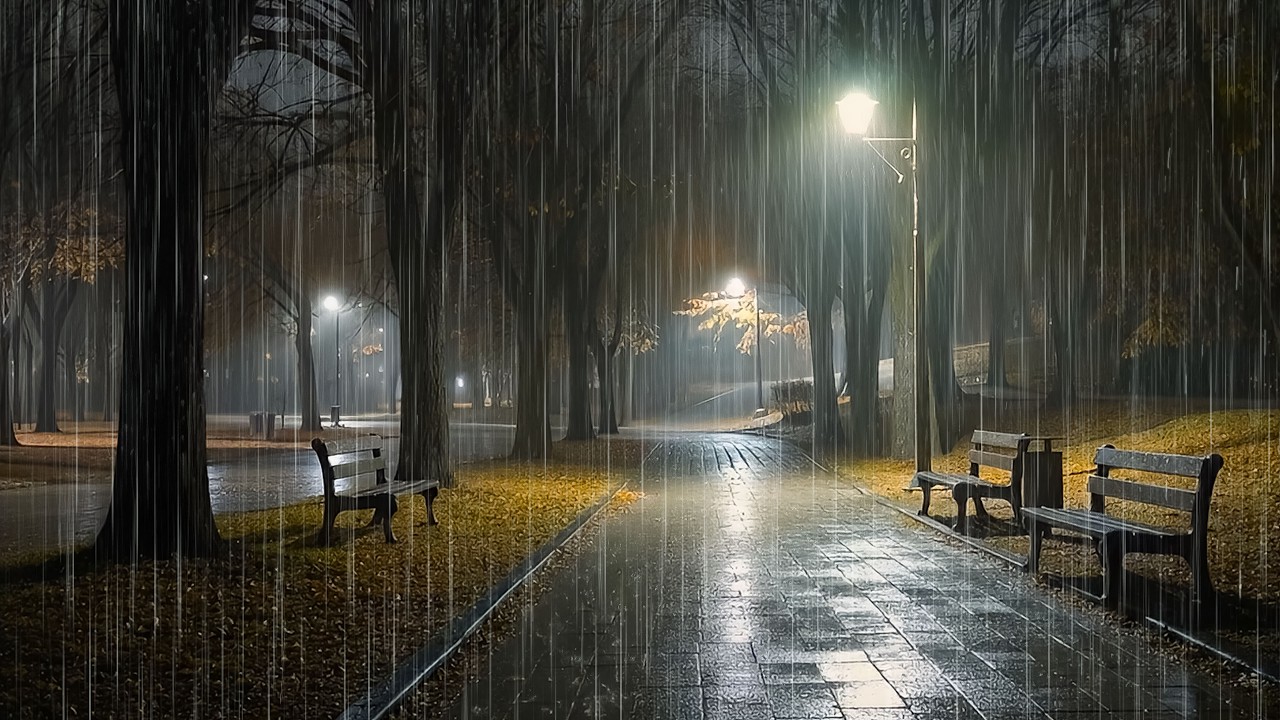 Beat Stress & Insomnia NOW | Heavy Rain in Night Park | ASMR Nature Rain to Sleep